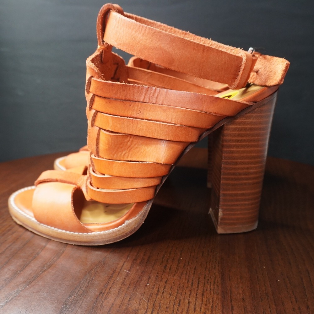 Polo Ralph‎ Lauren Womens Shoes 39 / 9  Orange Leather Ankle Strap Buckle Heel